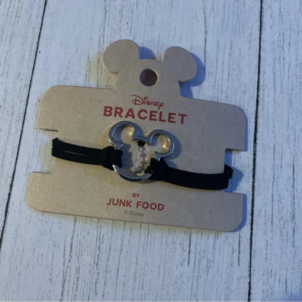 NEW WITH TAGS DISNEY X JUNK FOOD MICKEY MOUSE SILVER HEAD BLACK BAND BRACELET